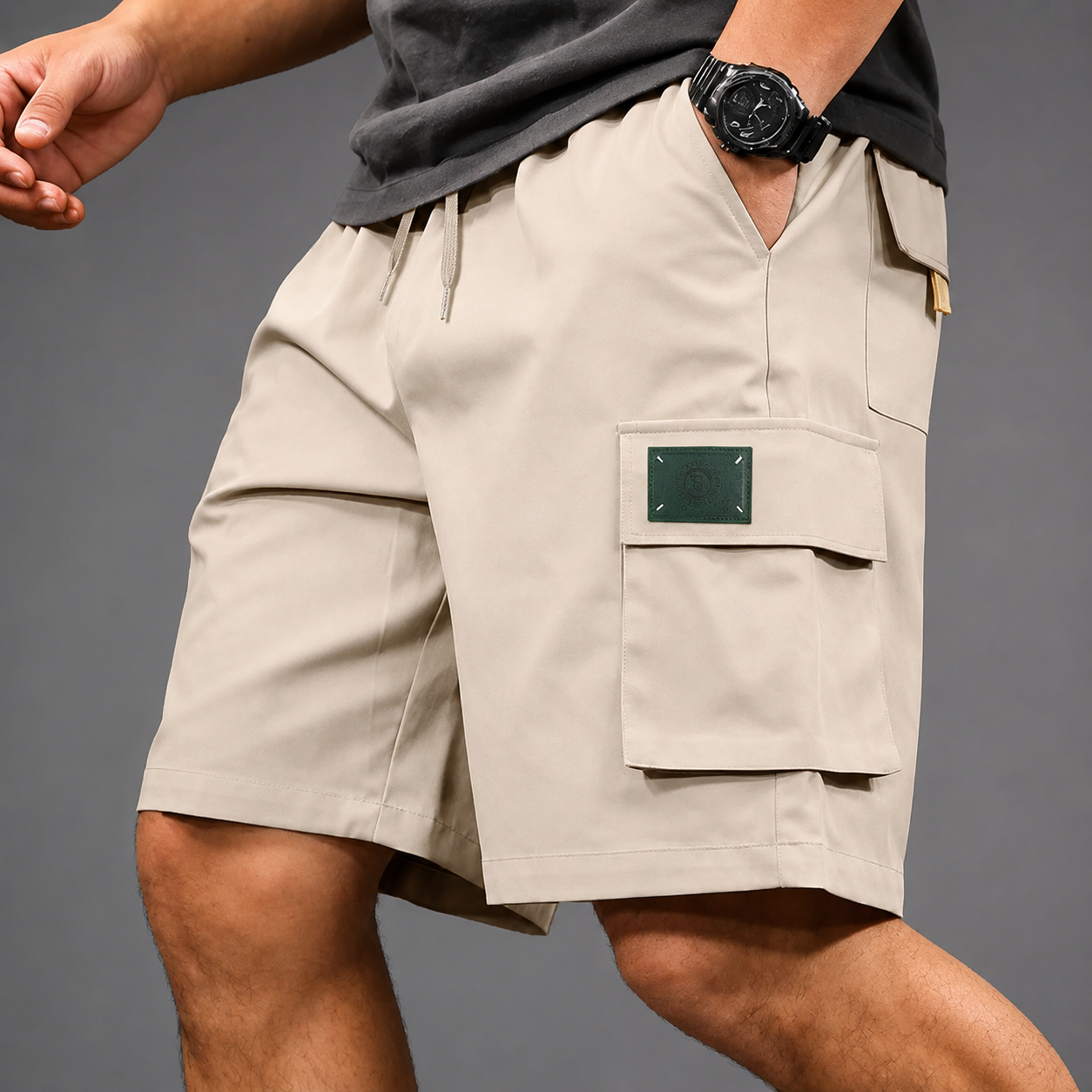 Men's white utility cargo shorts