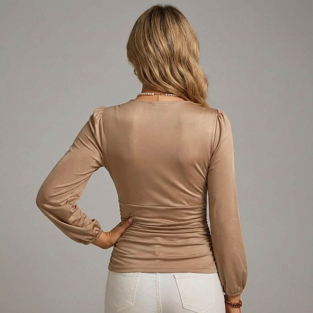 Women's khaki v-neck wrap top