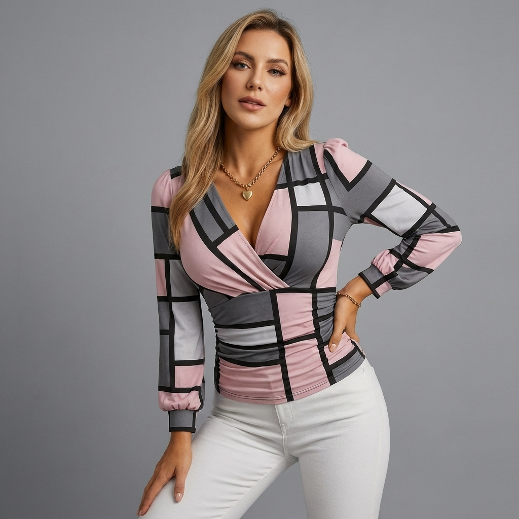 Women's sky blue v-neck wrap top