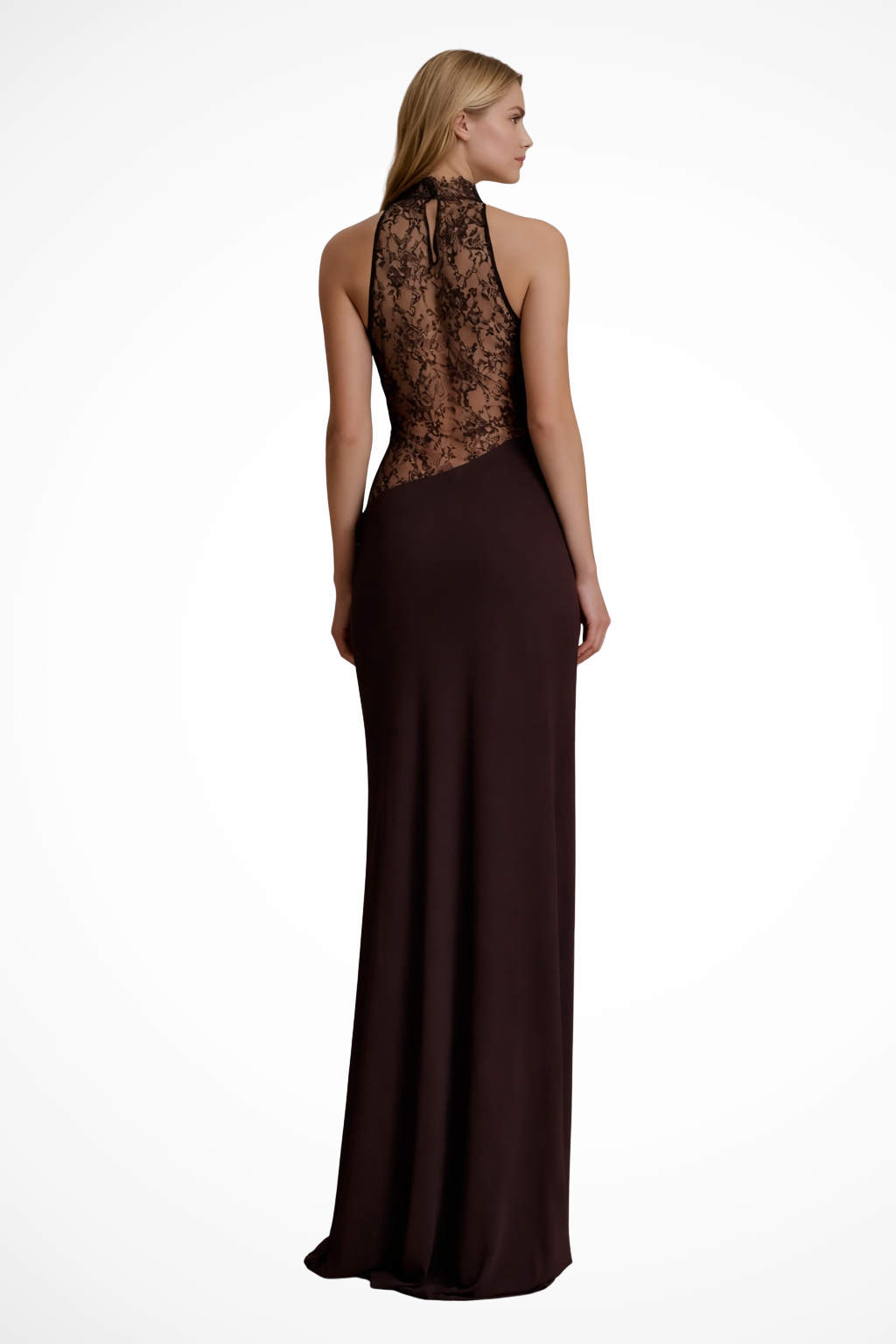 Women's halter neck lace panel maxi dress