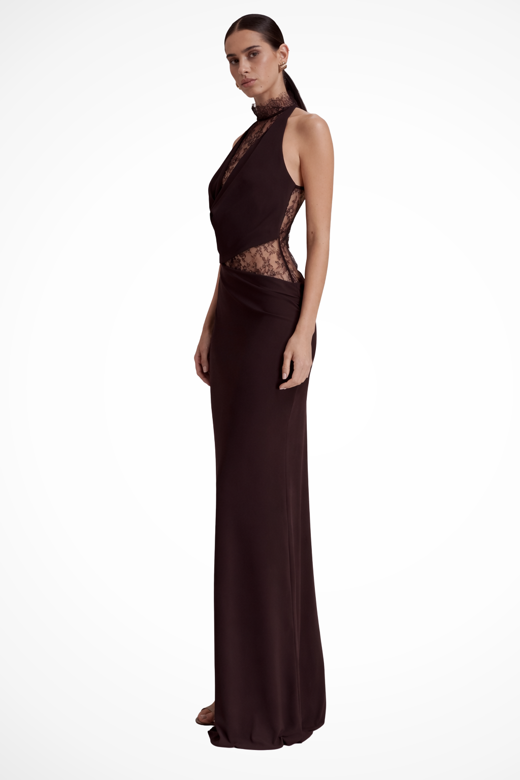 Women's halter neck lace panel maxi dress