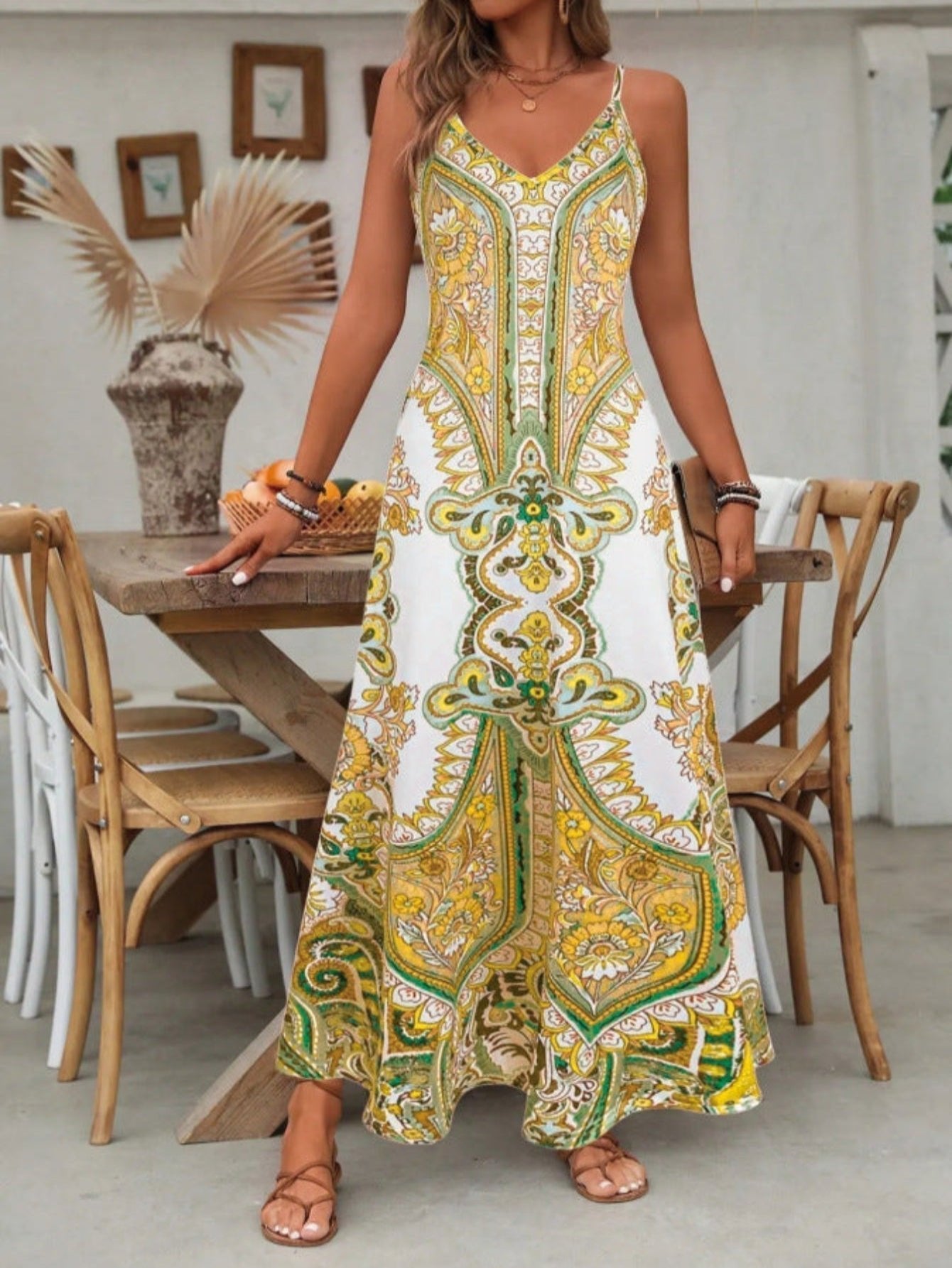 White Maxi Dress V-Neck Spaghetti Strap 3