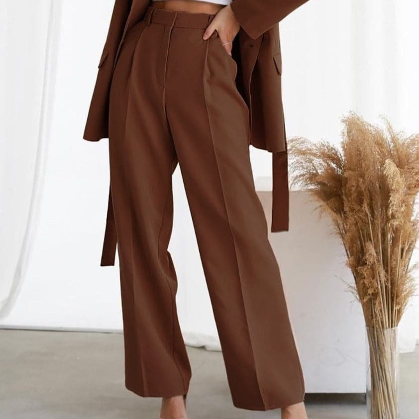 Wide Leg Trousers High-Waisted Pleated Green 1