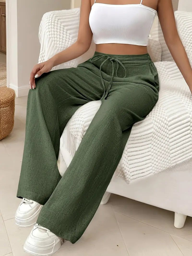 Wide Leg Trousers High Waisted Drawstring Fit 4