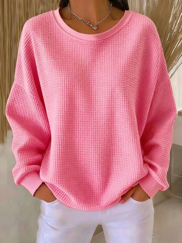 Women's red relaxed waffle knit jumper