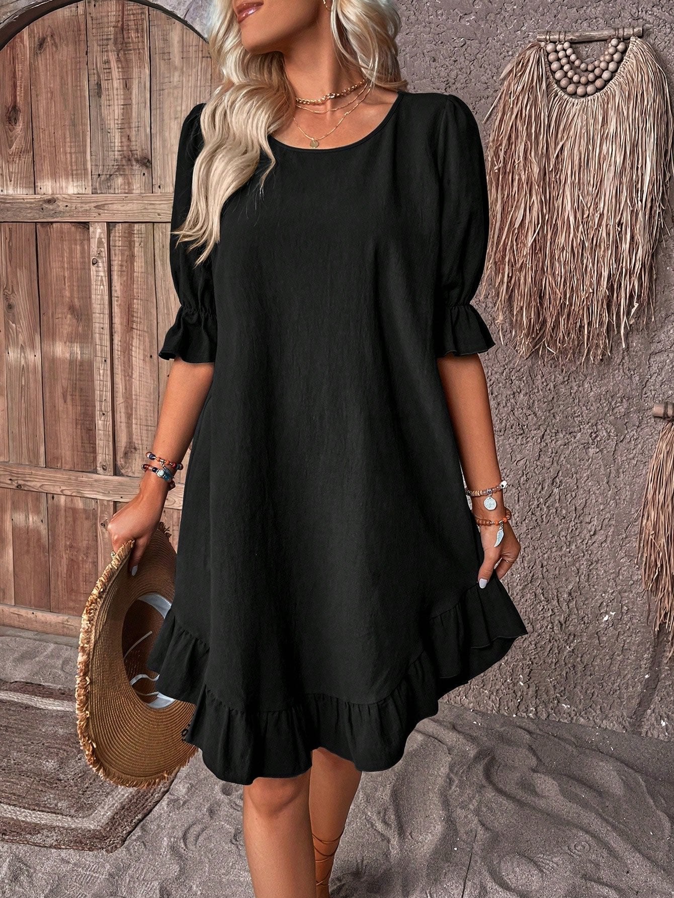 Women's Dress A-Line Mini Puff Sleeve Ruffles 3