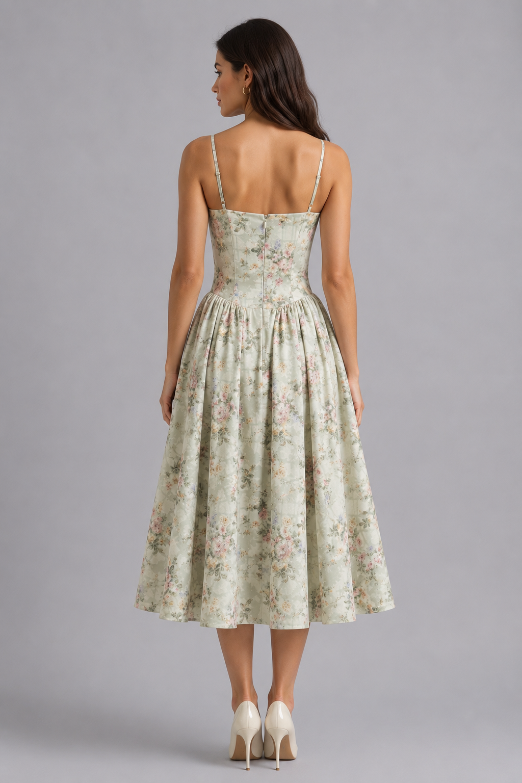 Women's black floral sweetheart corset midi dress