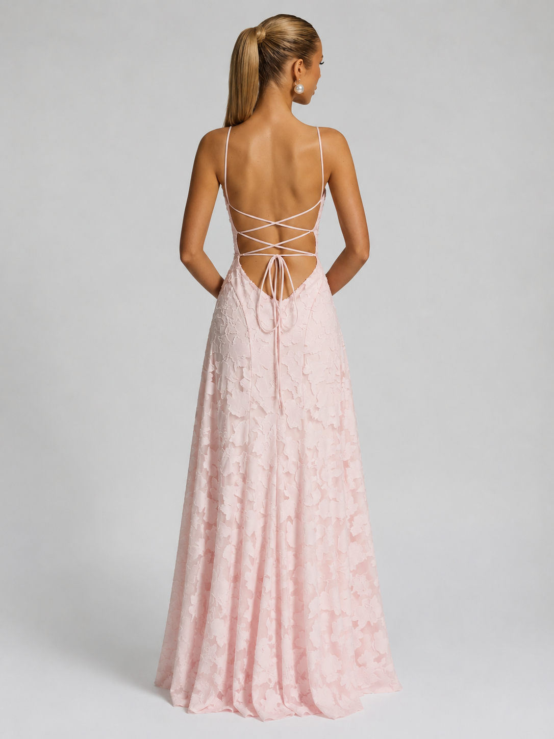 Women's pink textured floral maxi dress for occasions