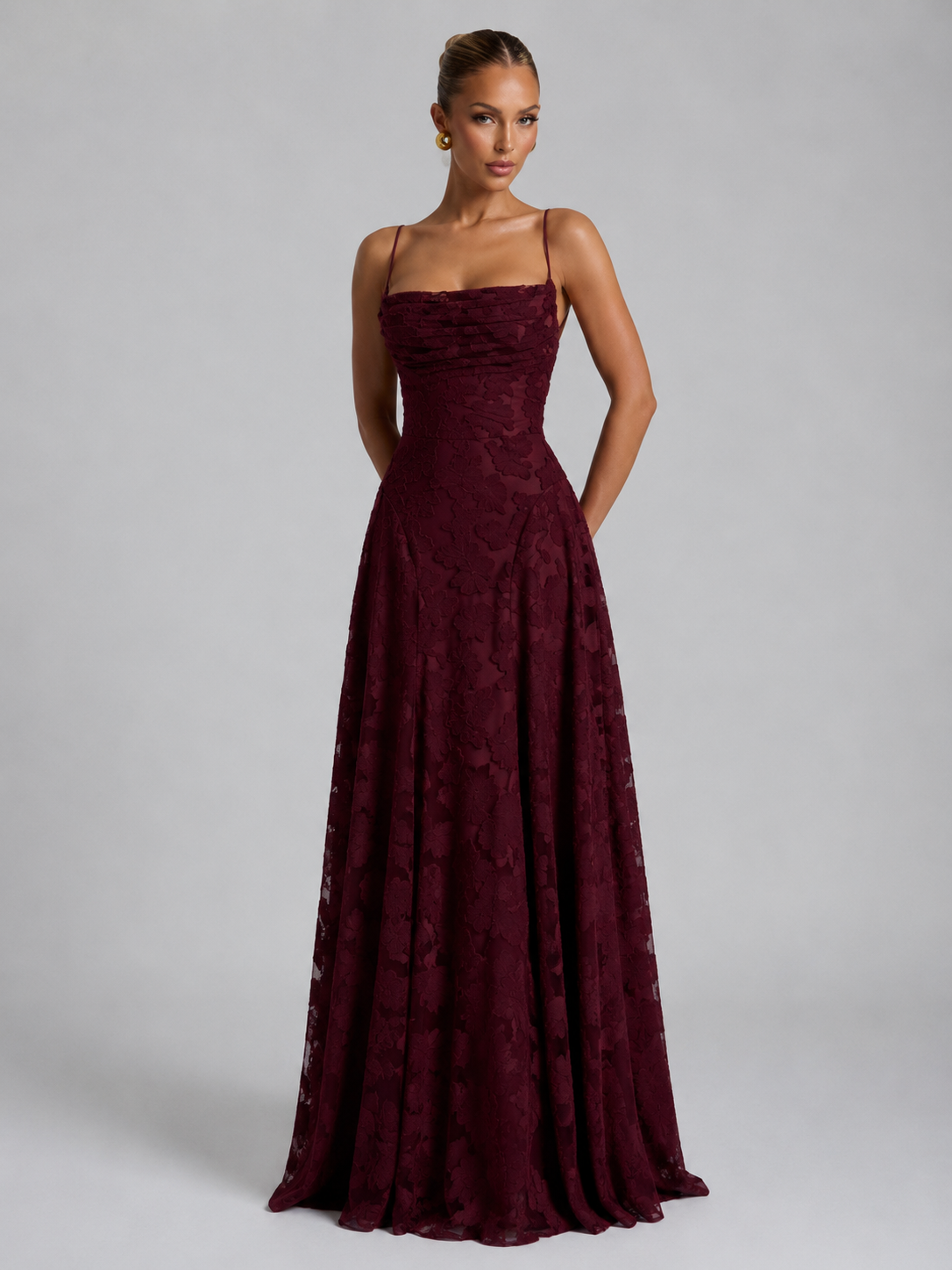 Women's pink textured floral maxi dress for occasions