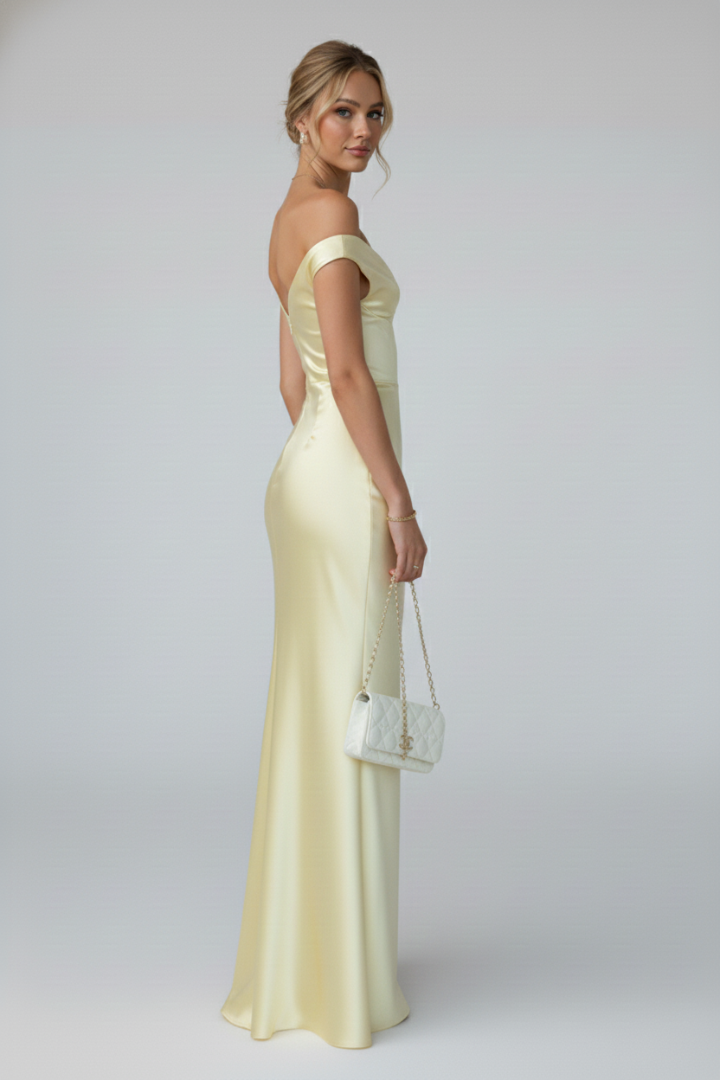 Women's off-shoulder maxi dress with folded Bardot neckline
