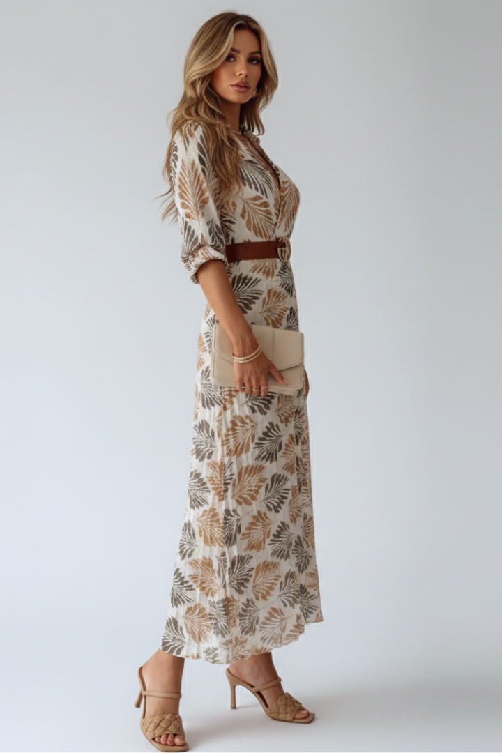 Women's floral printed summer maxi dress with elbow-length sleeves