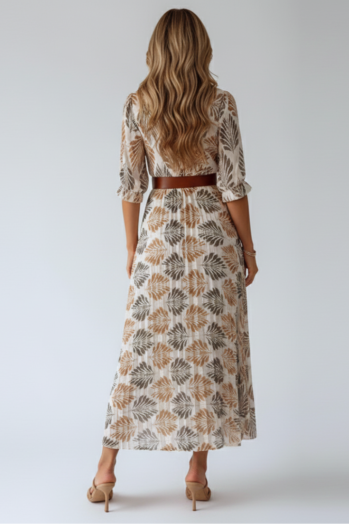 Women's floral printed summer maxi dress with elbow-length sleeves