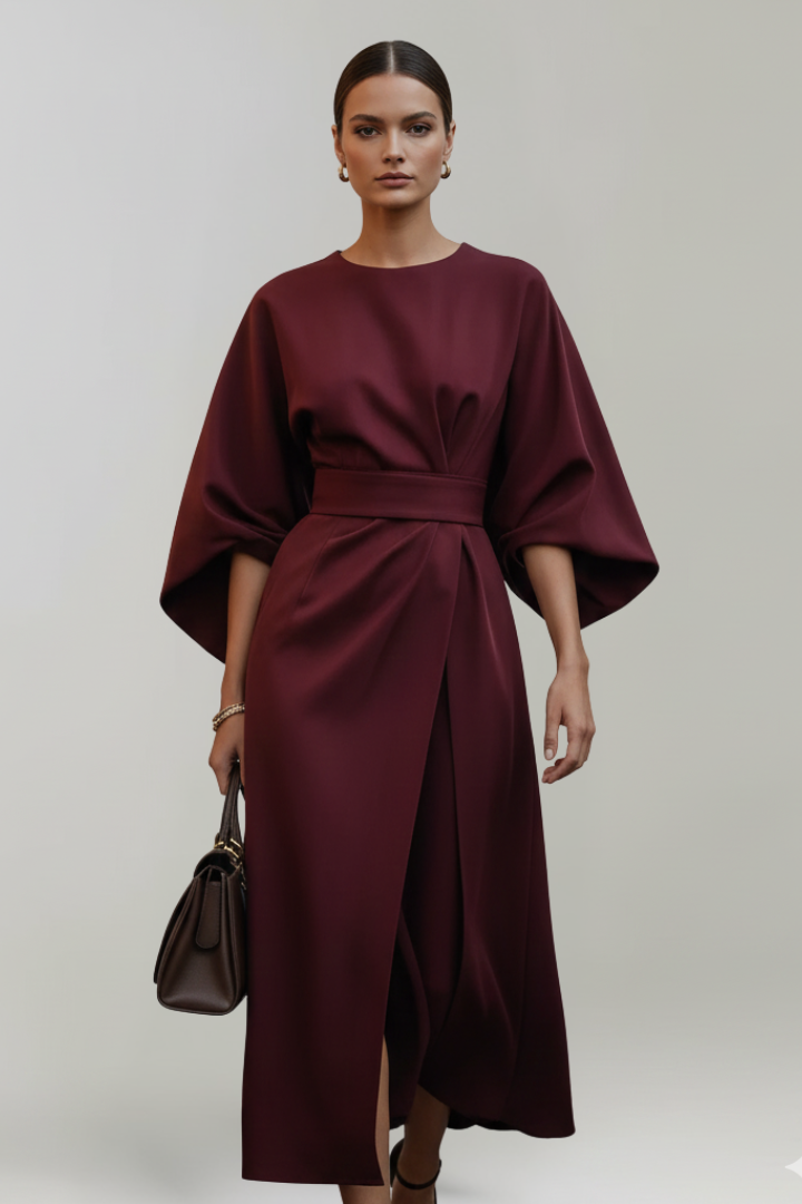 Women’s Midi Dress with Wide Sleeves and Belted Waist 4