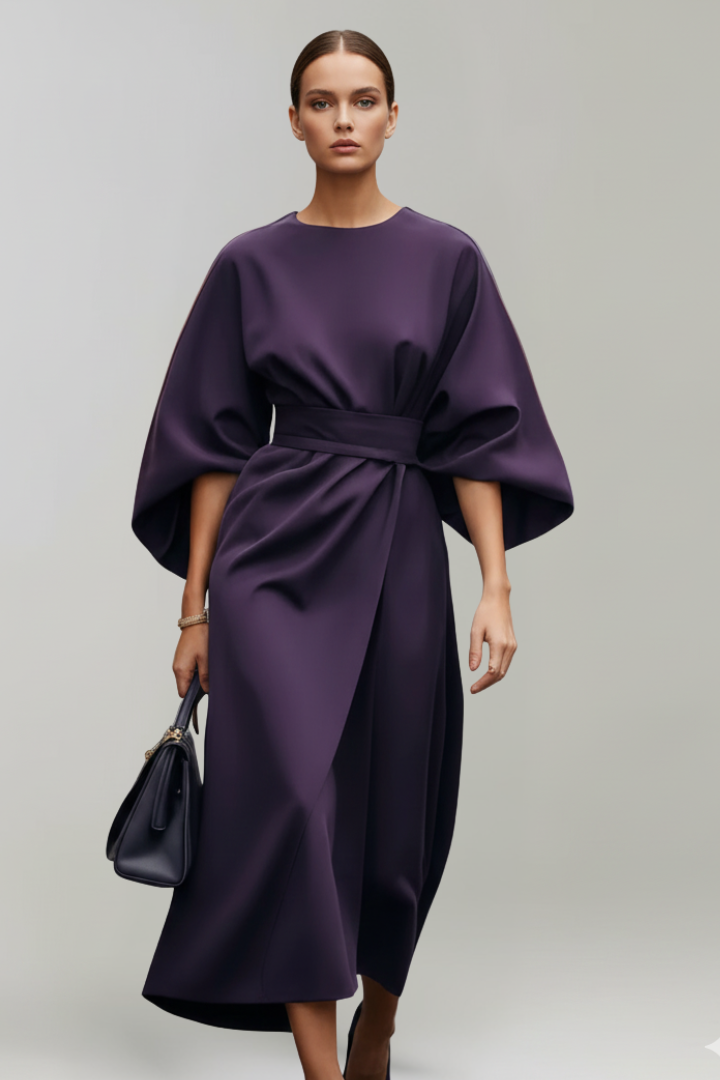Women’s Midi Dress with Wide Sleeves and Belted Waist 6