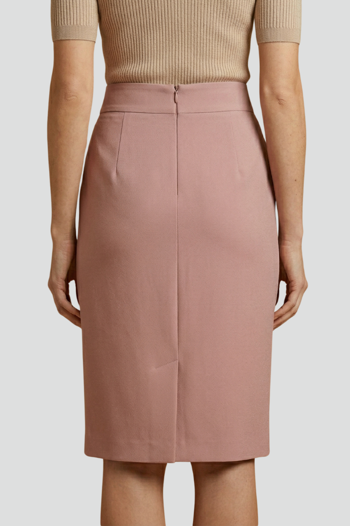 Women's pink high waist pencil midi skirt with back split
