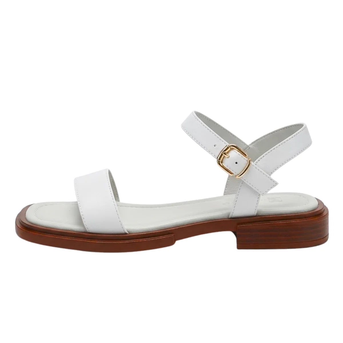 Women's black ankle strap flat sandals with cushioned footbed