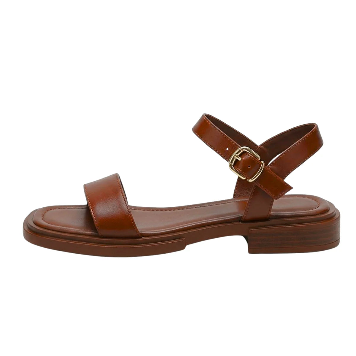 Women's black ankle strap flat sandals with cushioned footbed