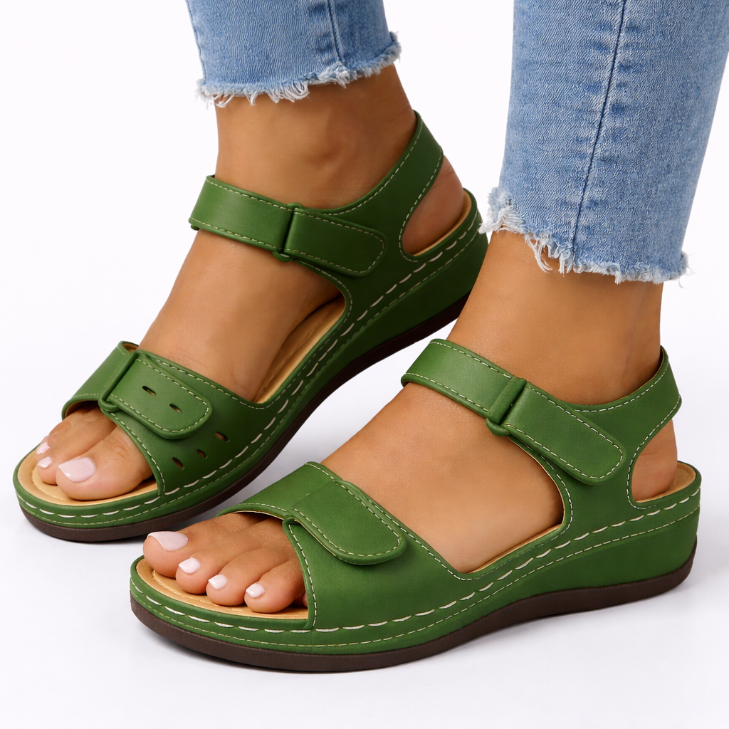 Women's beige open toe wedge sandals