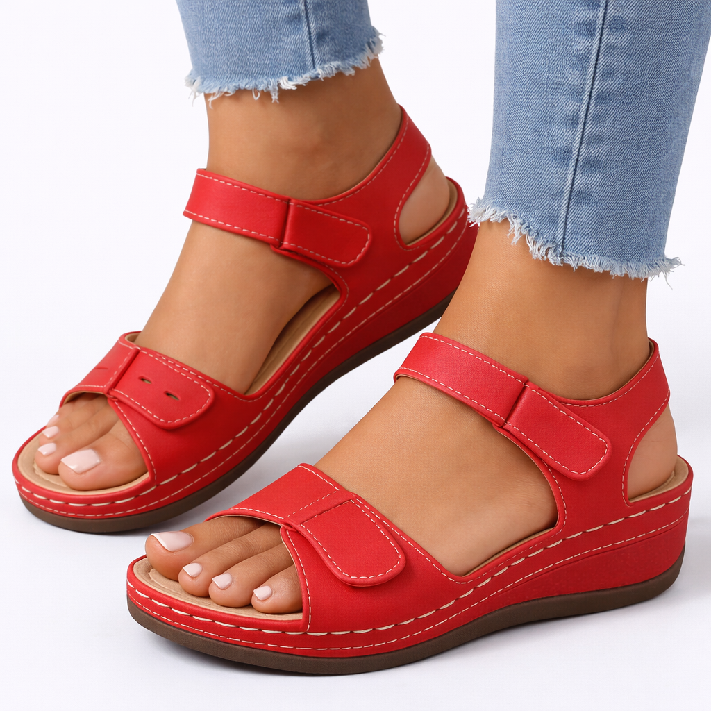 Women's beige open toe wedge sandals