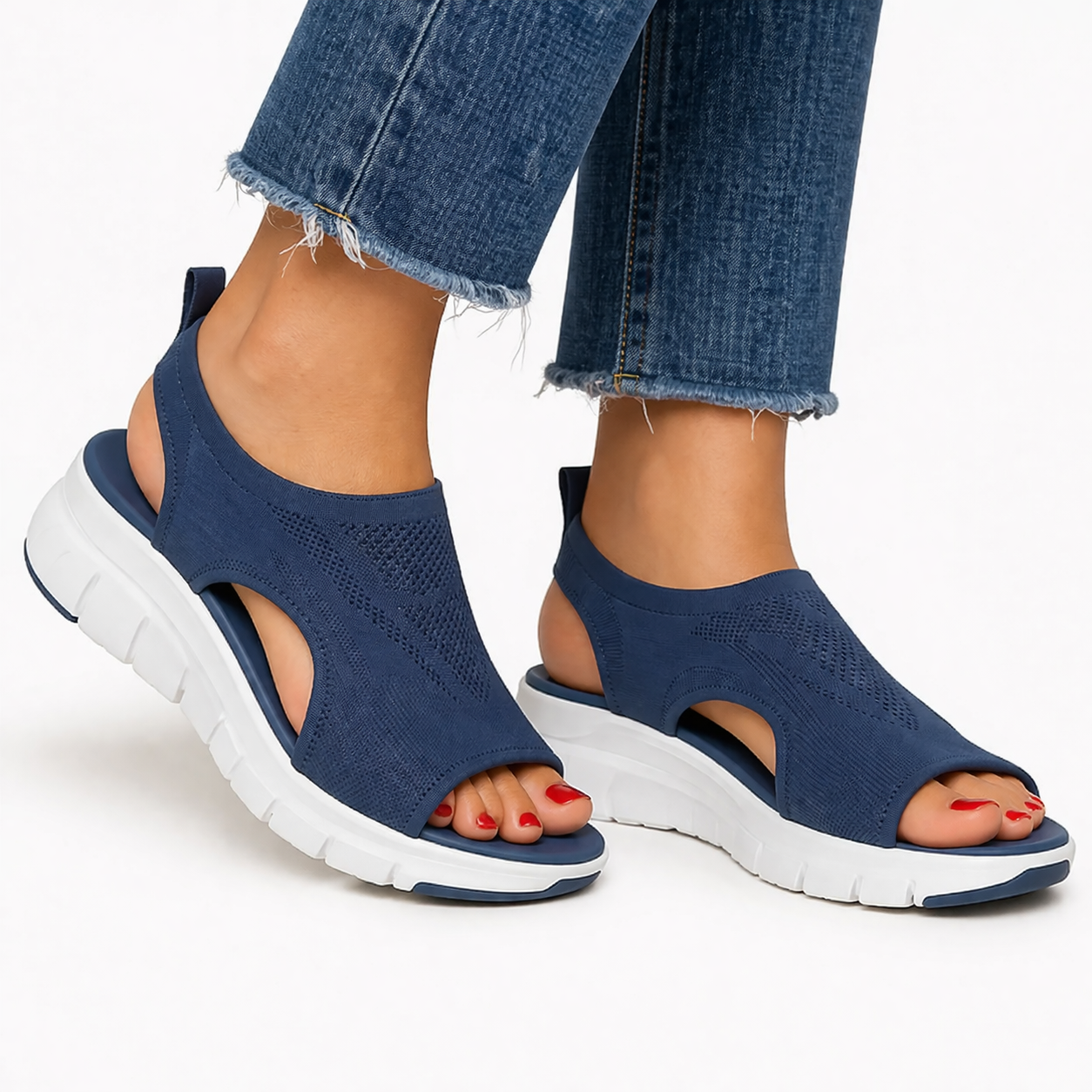 Women's navy knit slip-on trainers