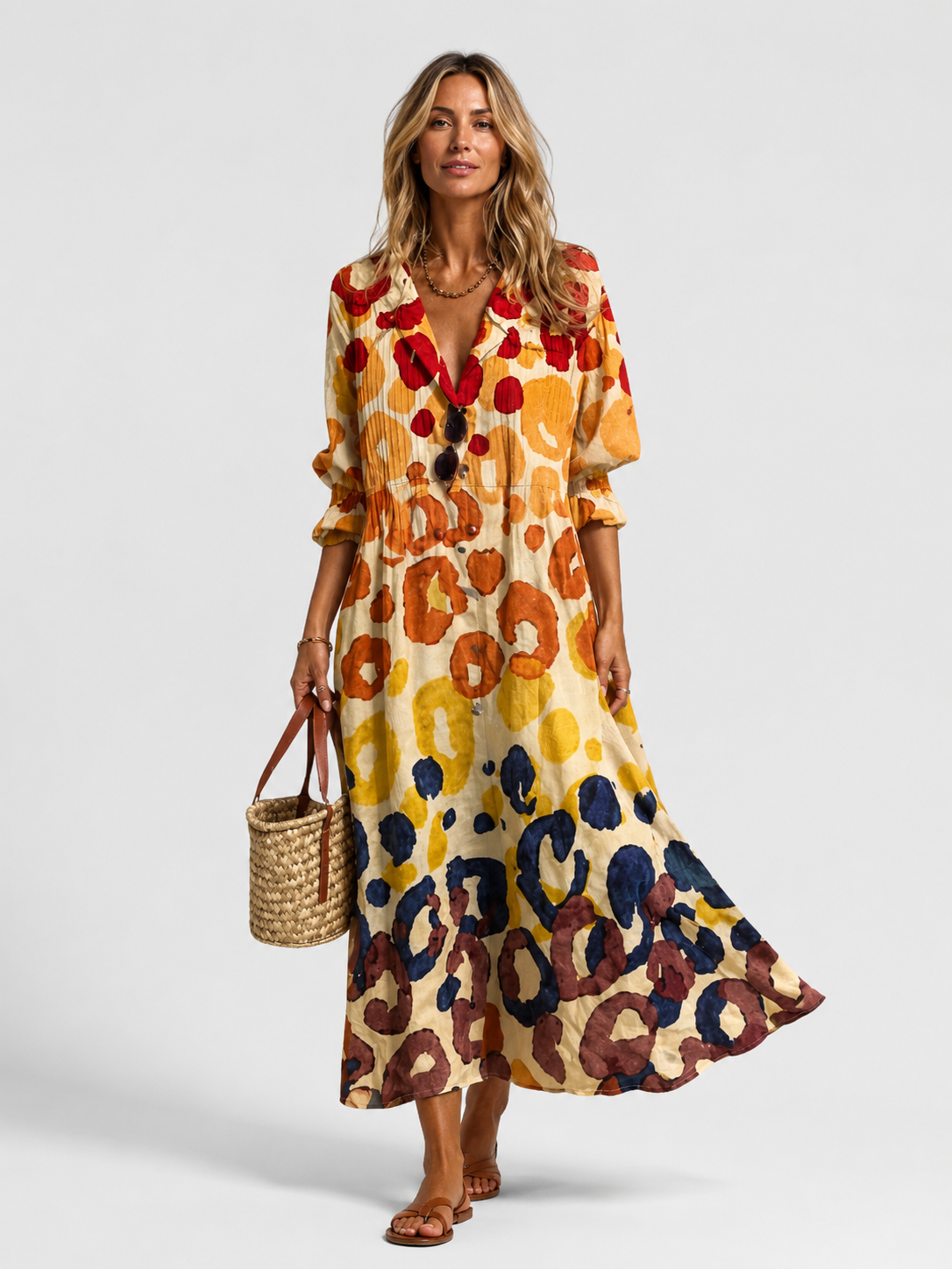Women's multi printed button-front shirt dress