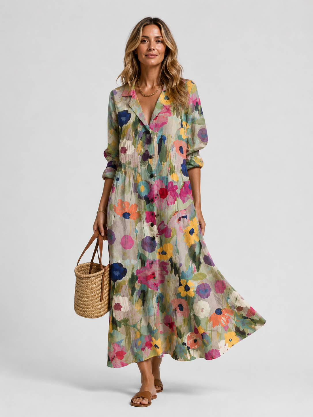 Women's multi printed button-front shirt dress