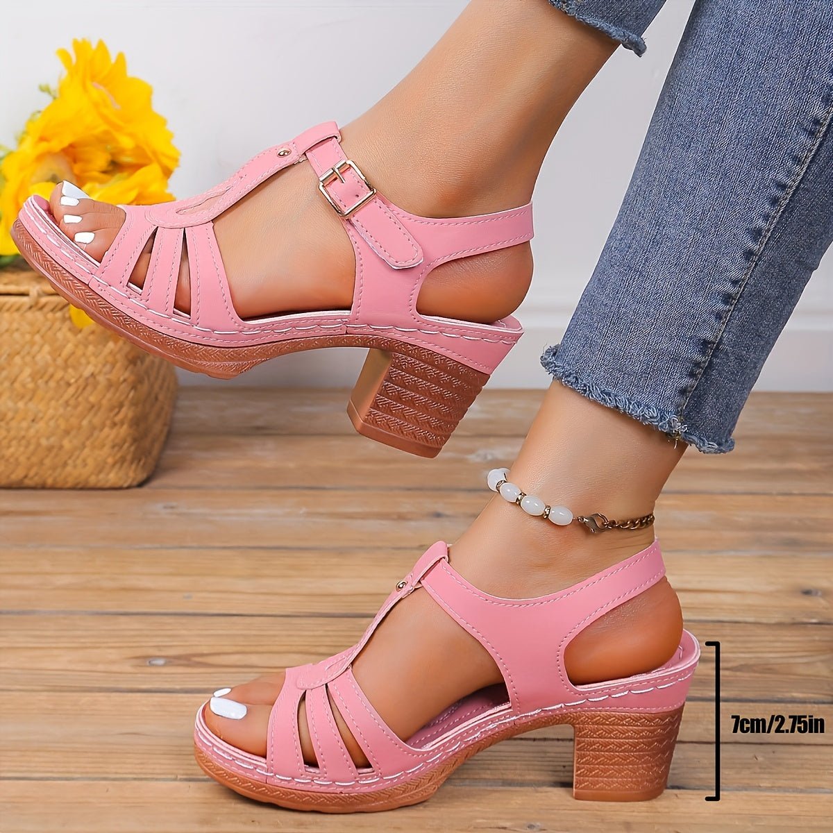 Women's Sandals Vintage Block Heel Design 2