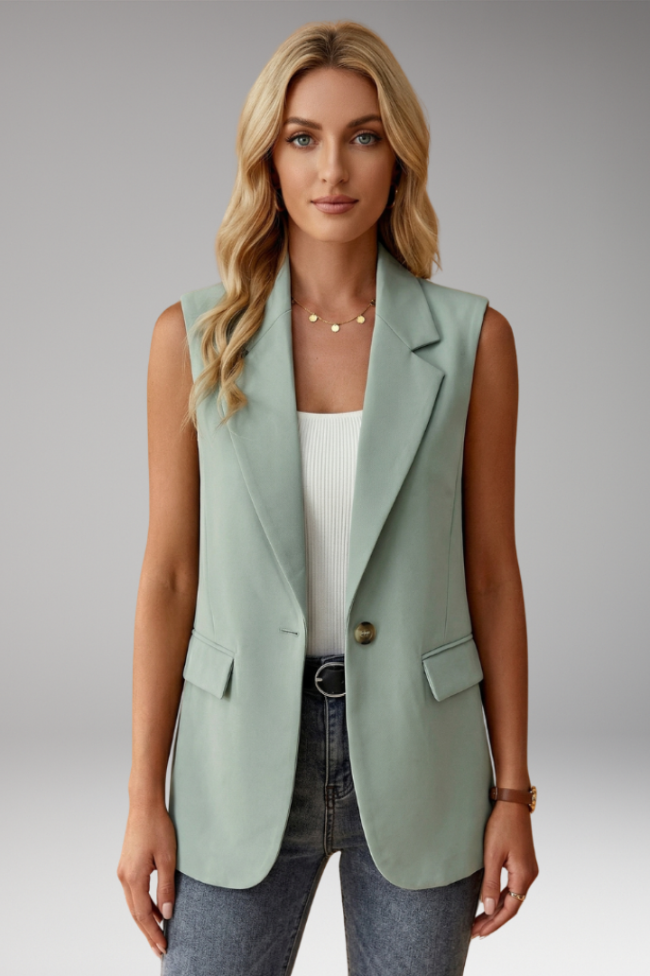 Women's sage green longline tailored waistcoat with notch collar