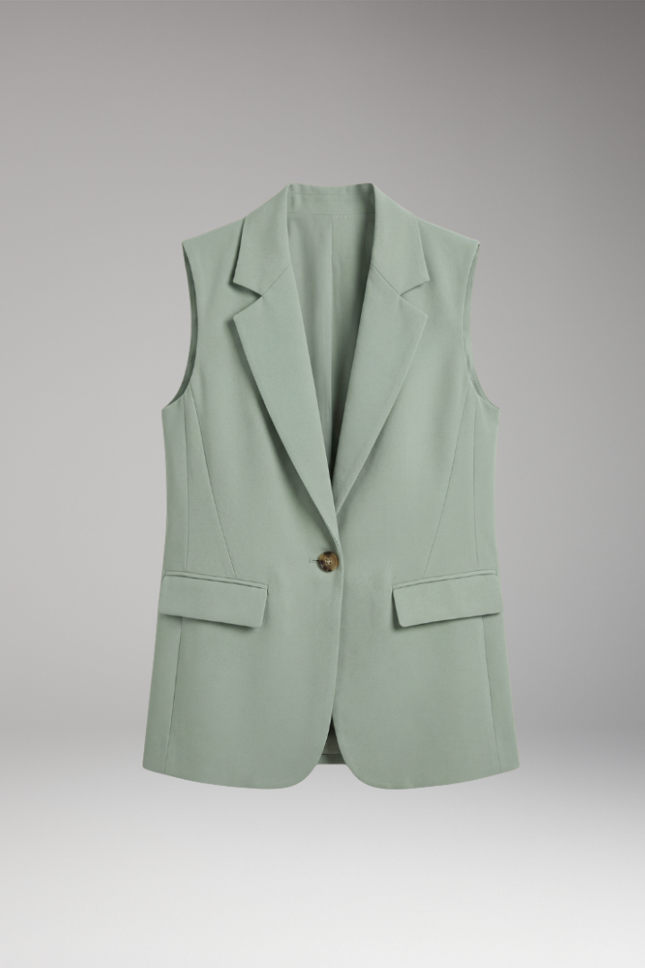Women's sage green longline tailored waistcoat with notch collar