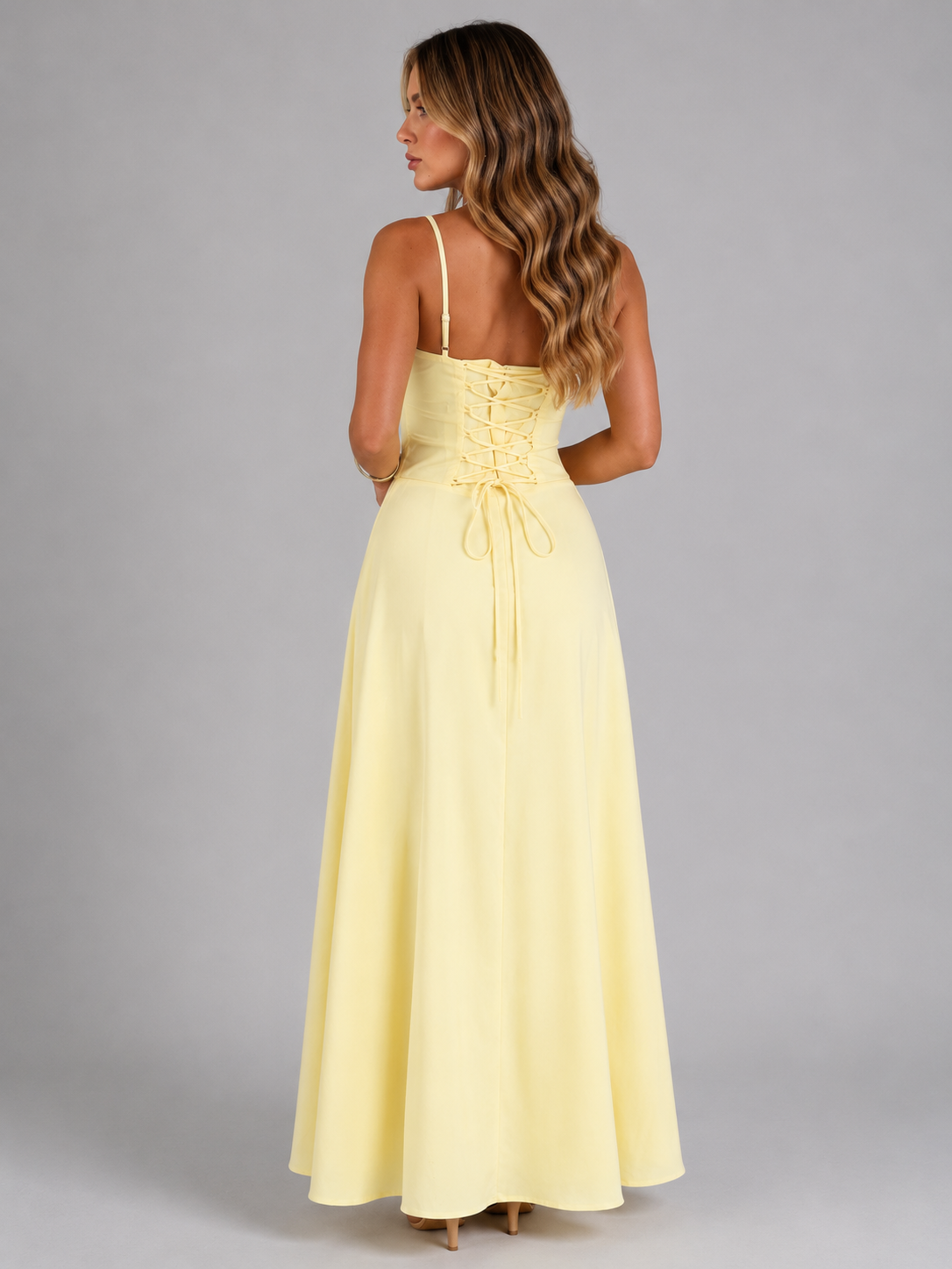 Women's yellow strappy summer maxi dress