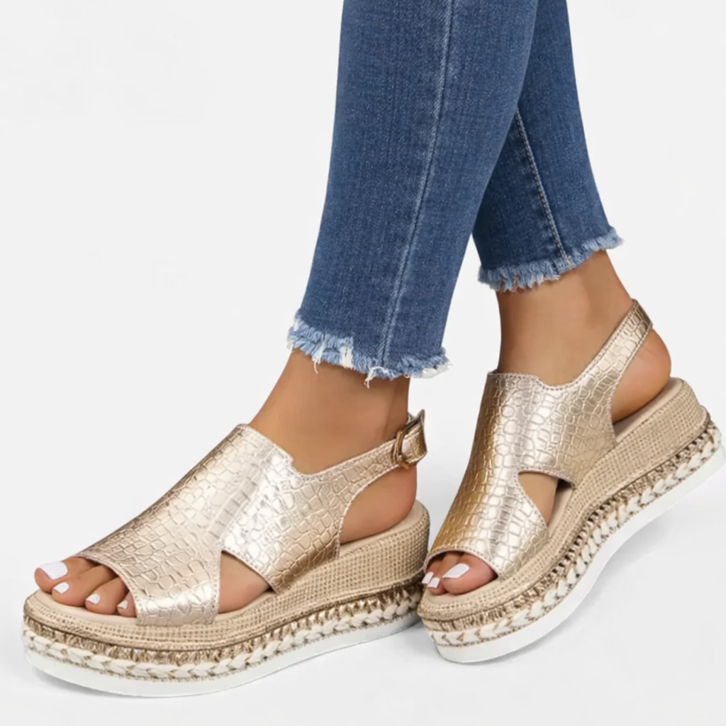 Women's silver metallic espadrille wedge sandals