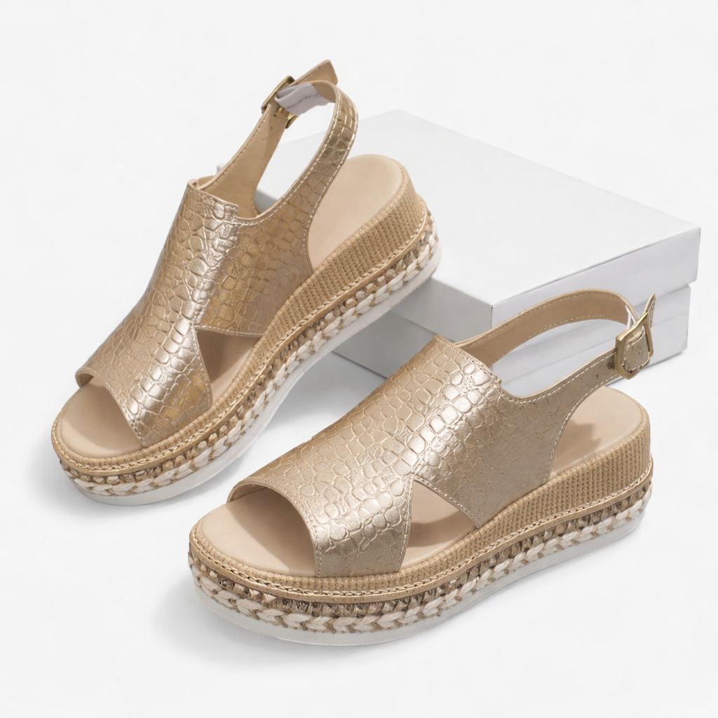Women's silver metallic espadrille wedge sandals