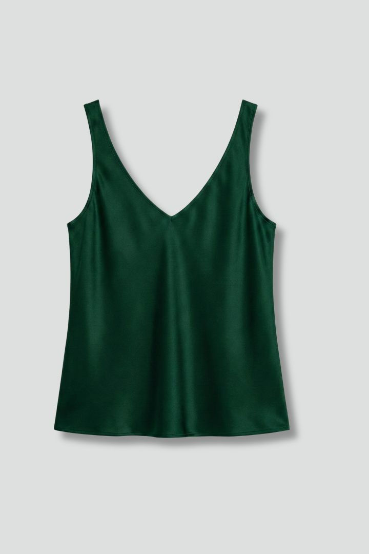 Women's green V-neck vest top with straight hem