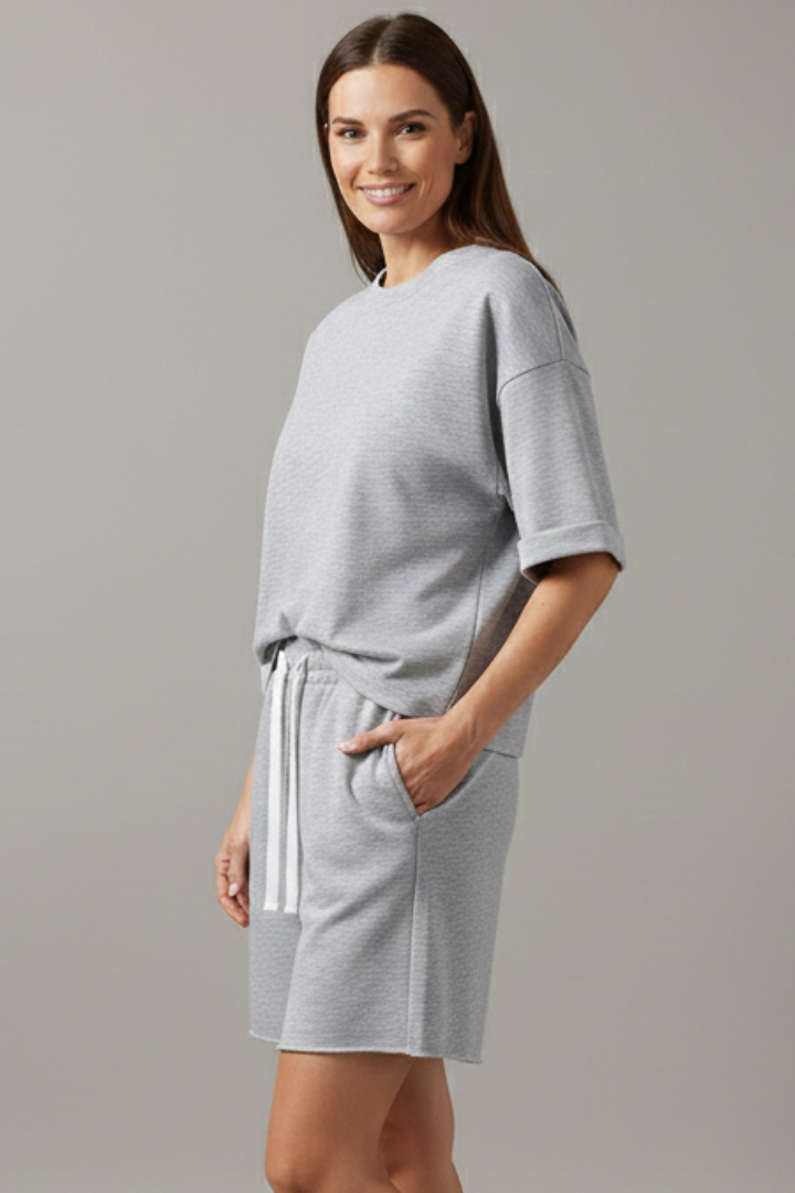 Women's apricot crop top and drawstring shorts co-ord set for summer loungewear