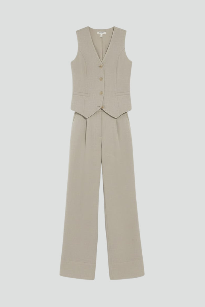Women's beige waistcoat and wide-leg trouser co-ord set