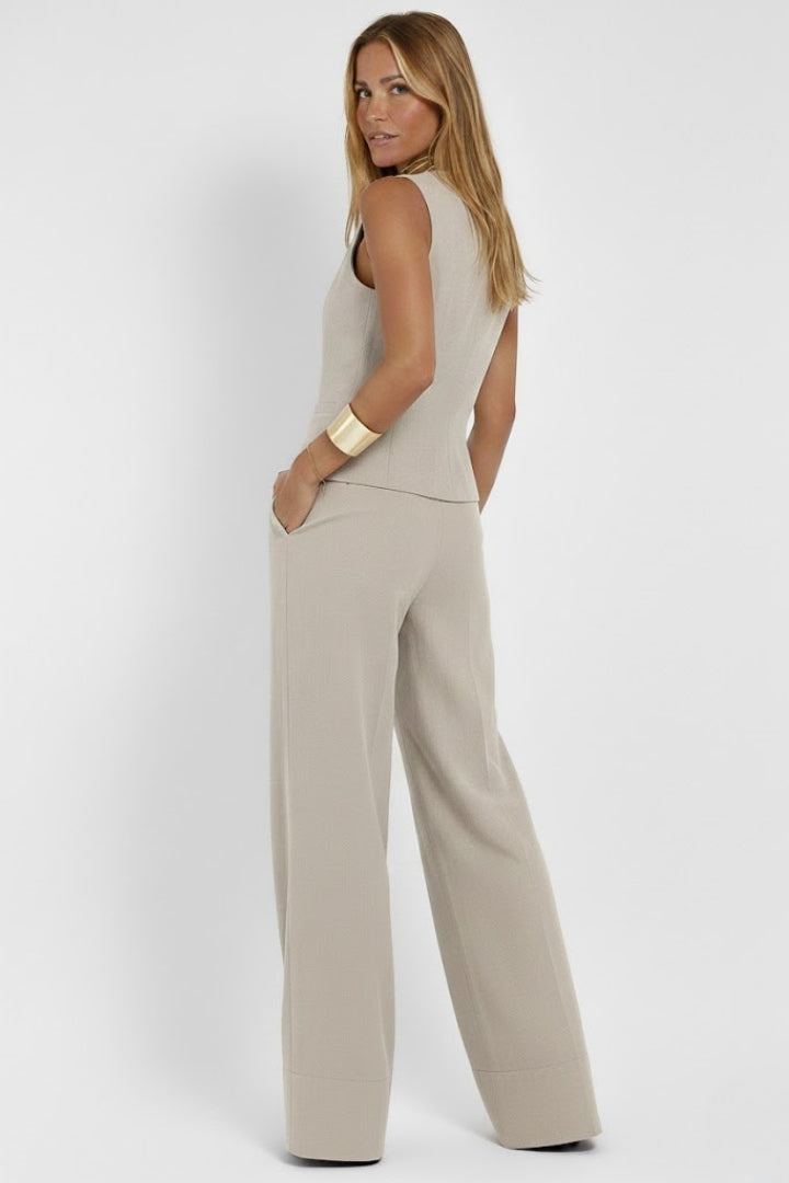 Women's beige waistcoat and wide-leg trouser co-ord set