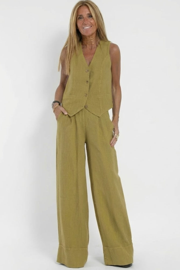 Women's black waistcoat and wide-leg trouser co-ord set