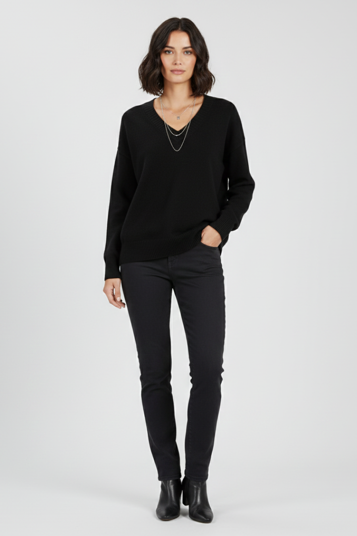 Women’s V-Neck Sweater with Long Sleeves and Pullover Design 0