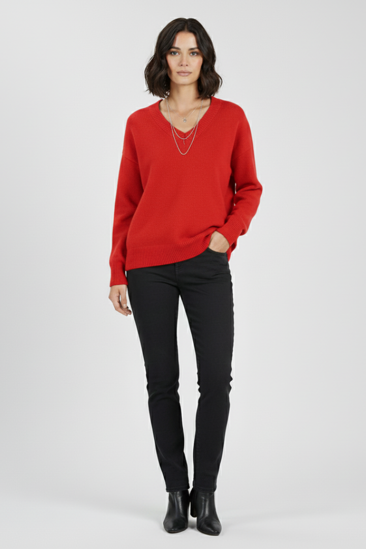 Women’s V-Neck Sweater with Long Sleeves and Pullover Design 13