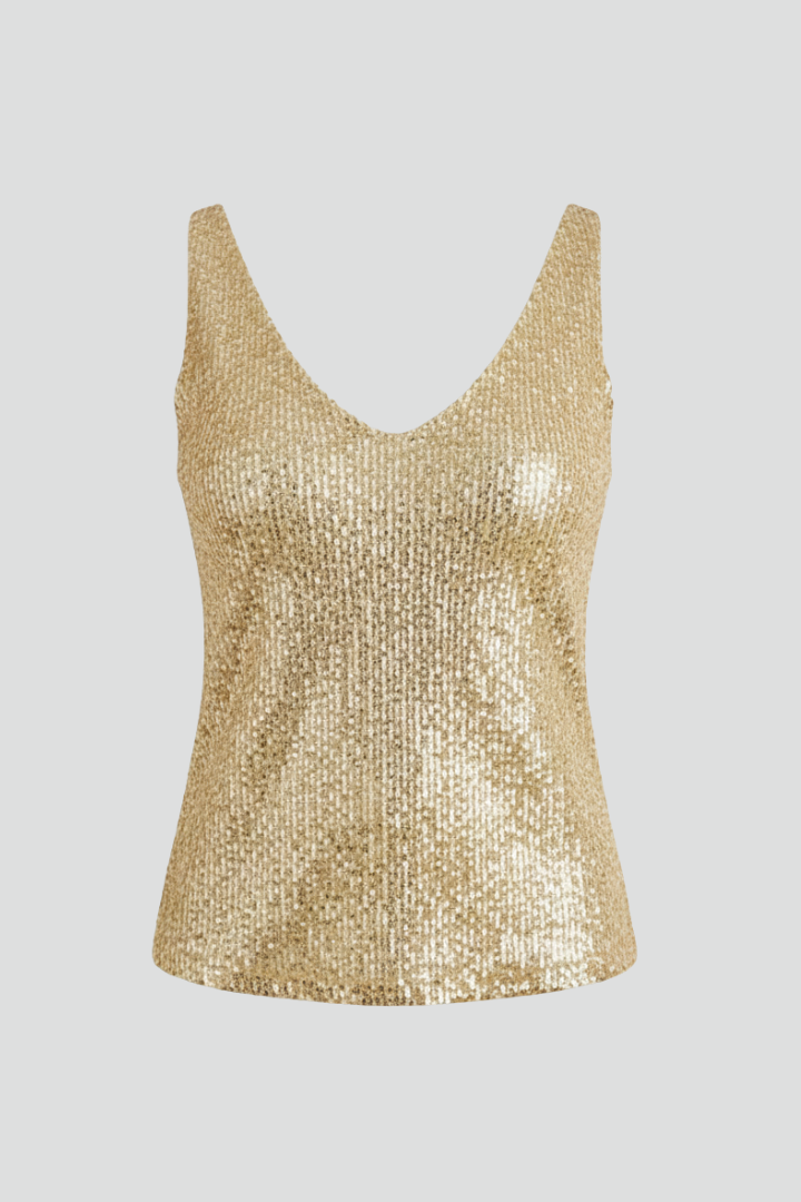 Women's gold sequin V-neck party top