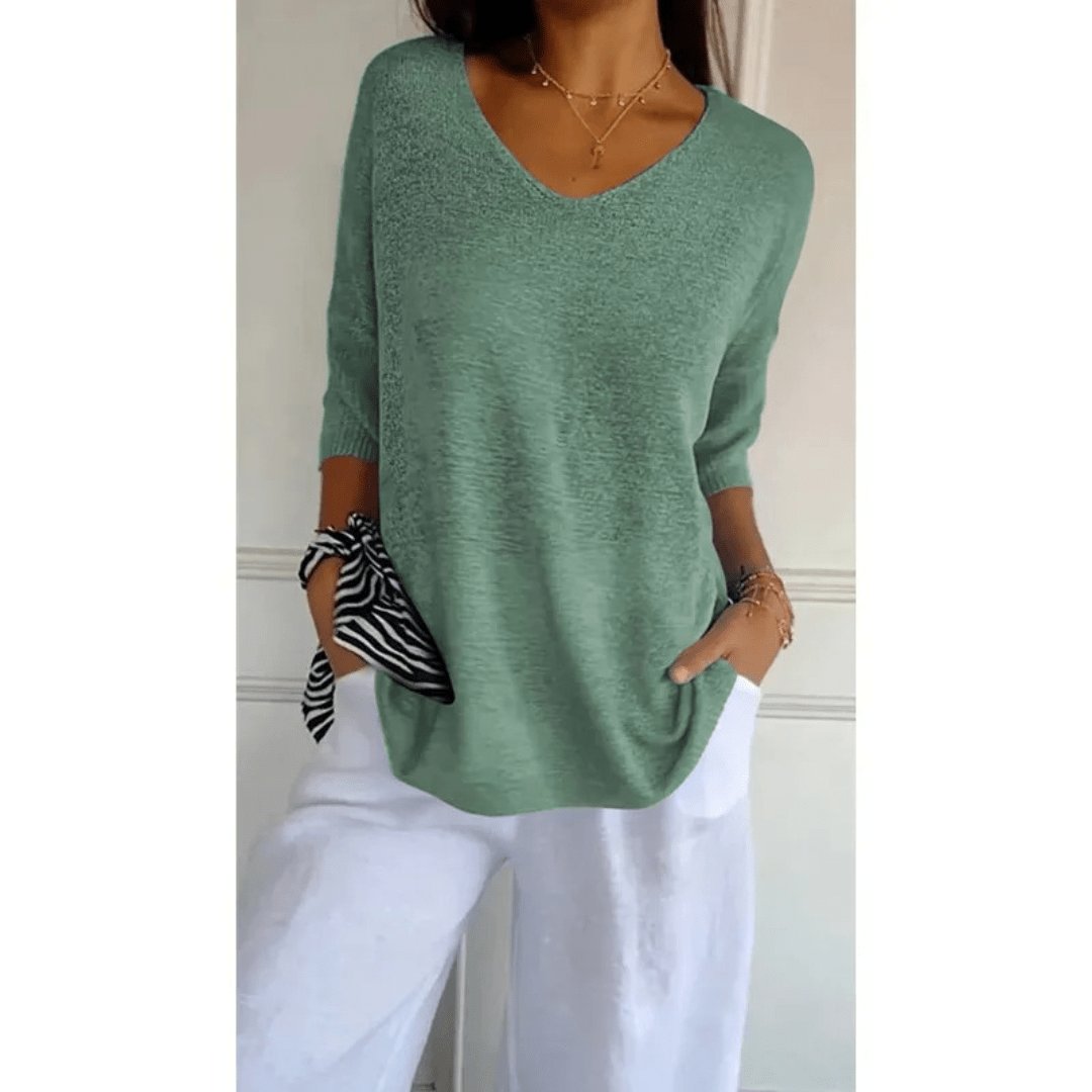 Womens Blouse V-Neck 3/4 Sleeve Relaxed Fit 3