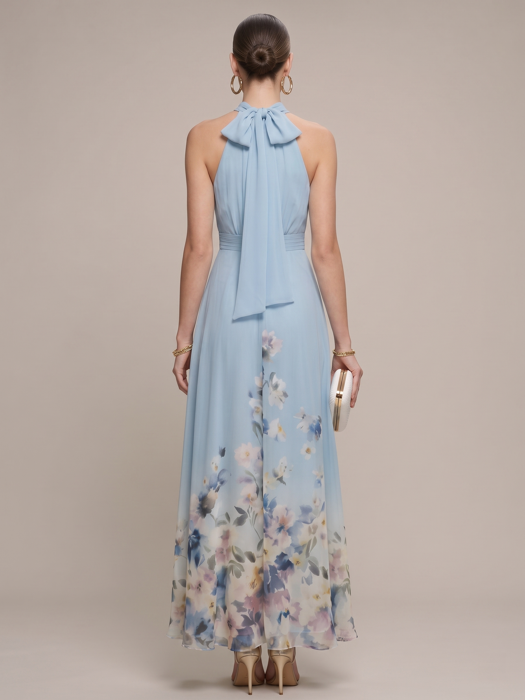 Womens Dress Halter Neck Floral Maxi A-Line 1