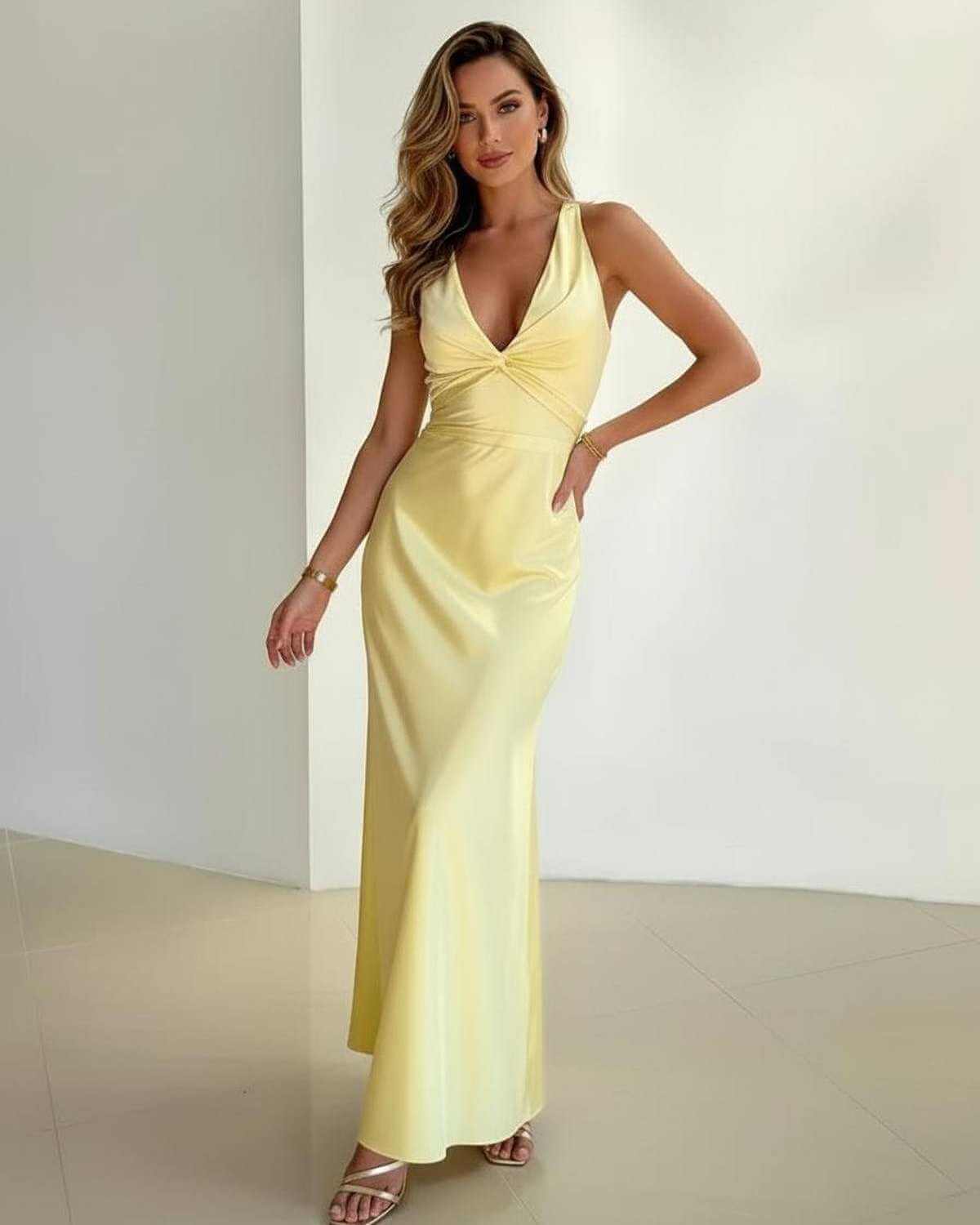 Womens Maxi Dress Halter Neck Twist Front 4