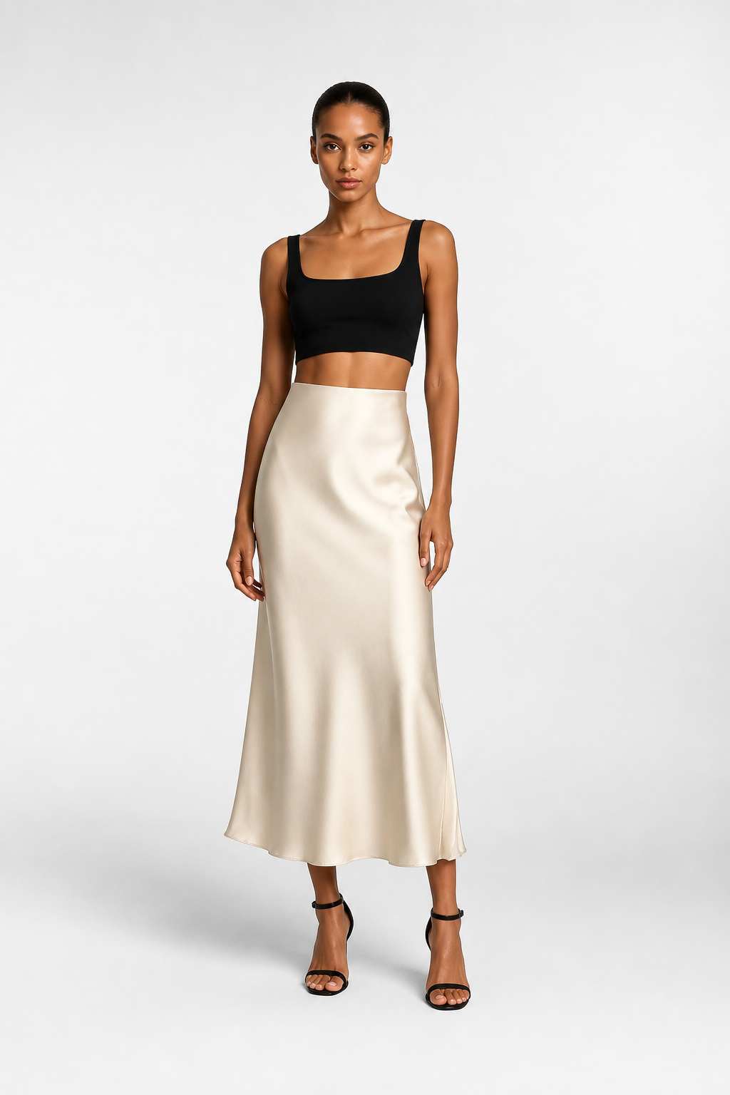 Midi Skirt High-Waist Satin Elegant Style