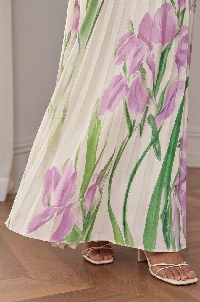 Maxi Dress A-Line Pleated Square Neck Sleeveless