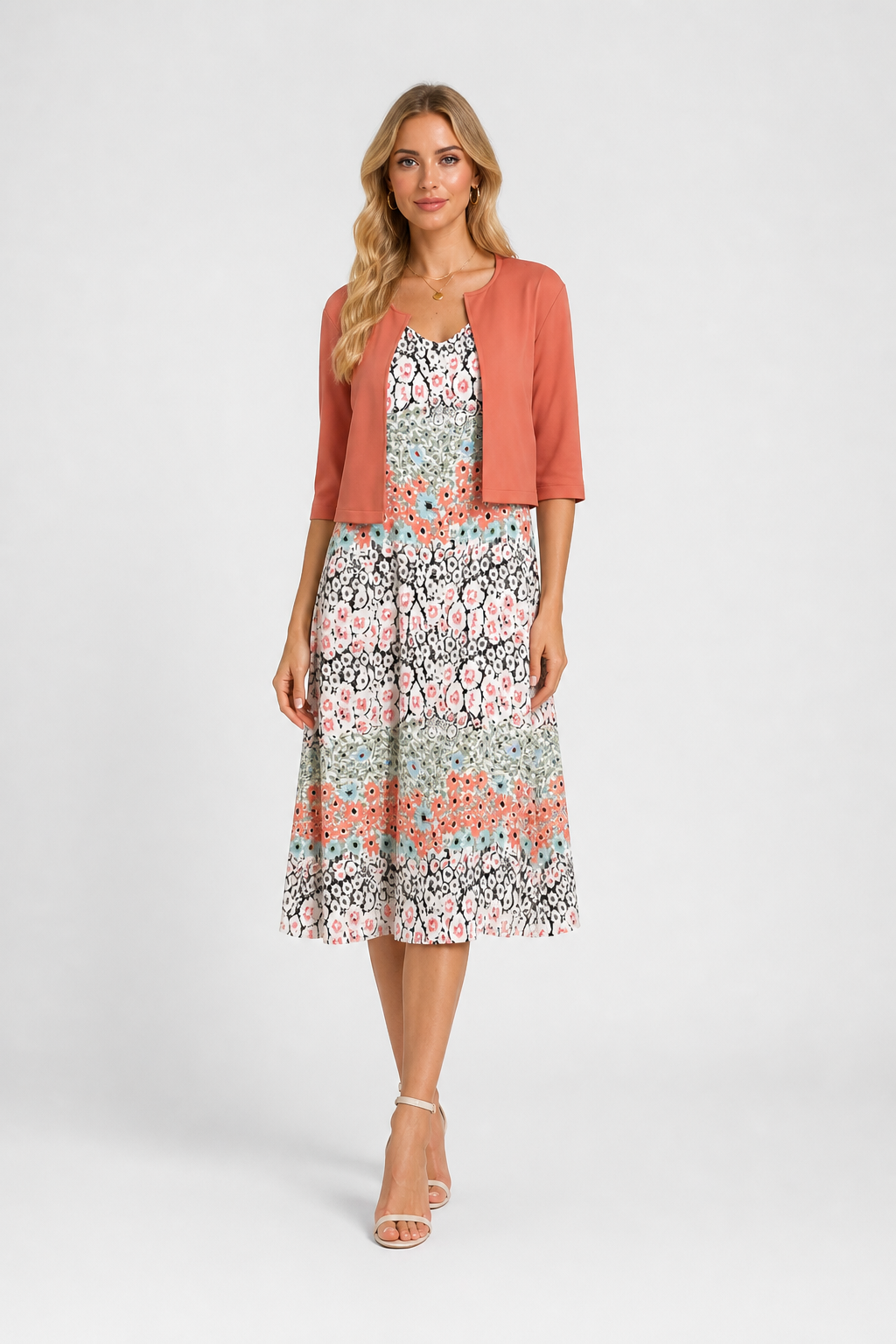 Womens Dress Floral A-Line 3/4 Sleeve Keyhole 8