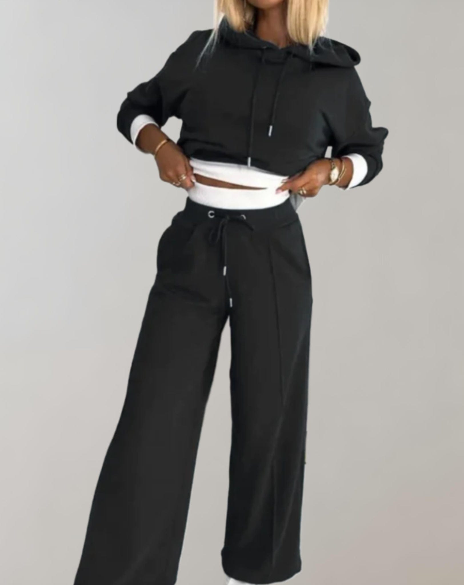 Vogain Active Sets Black / S Women's Tracksuit Set Hoodie And Drawstring Pants Cotton Casual Fit