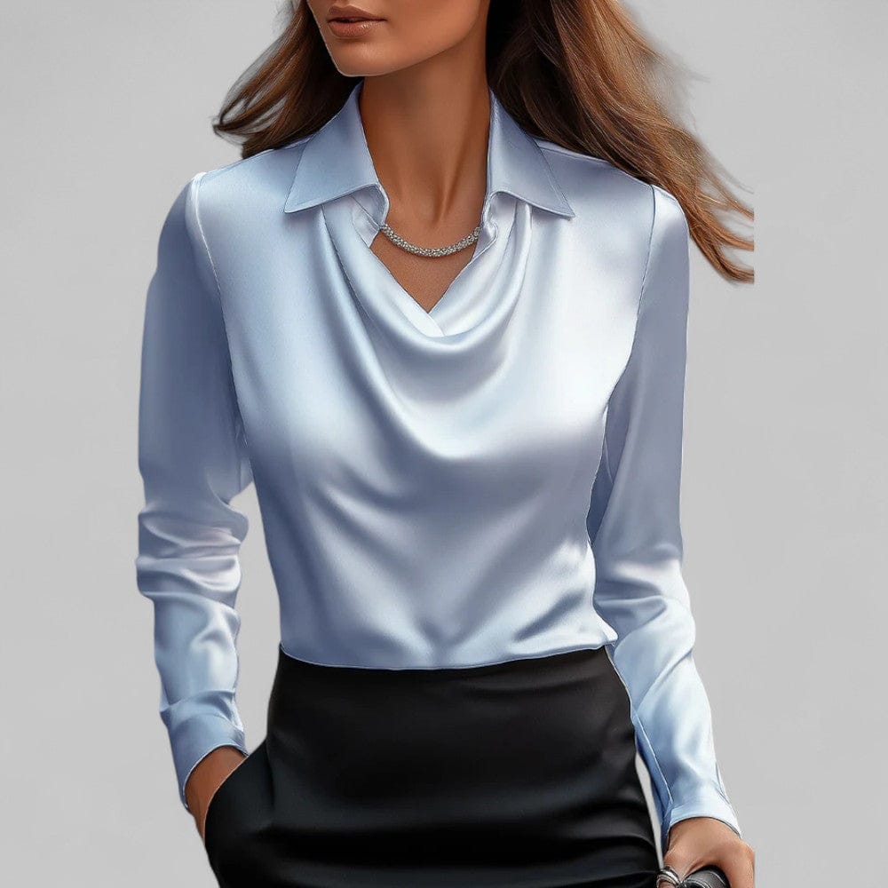 Vogain Blouses Blue / S Women's Blouse Long Sleeve Satin Draped Neck Chic Fit Elegant Design