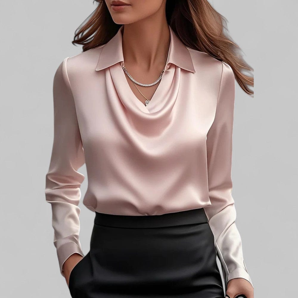 Vogain Blouses Pink / S Women's Blouse Long Sleeve Satin Draped Neck Chic Fit Elegant Design