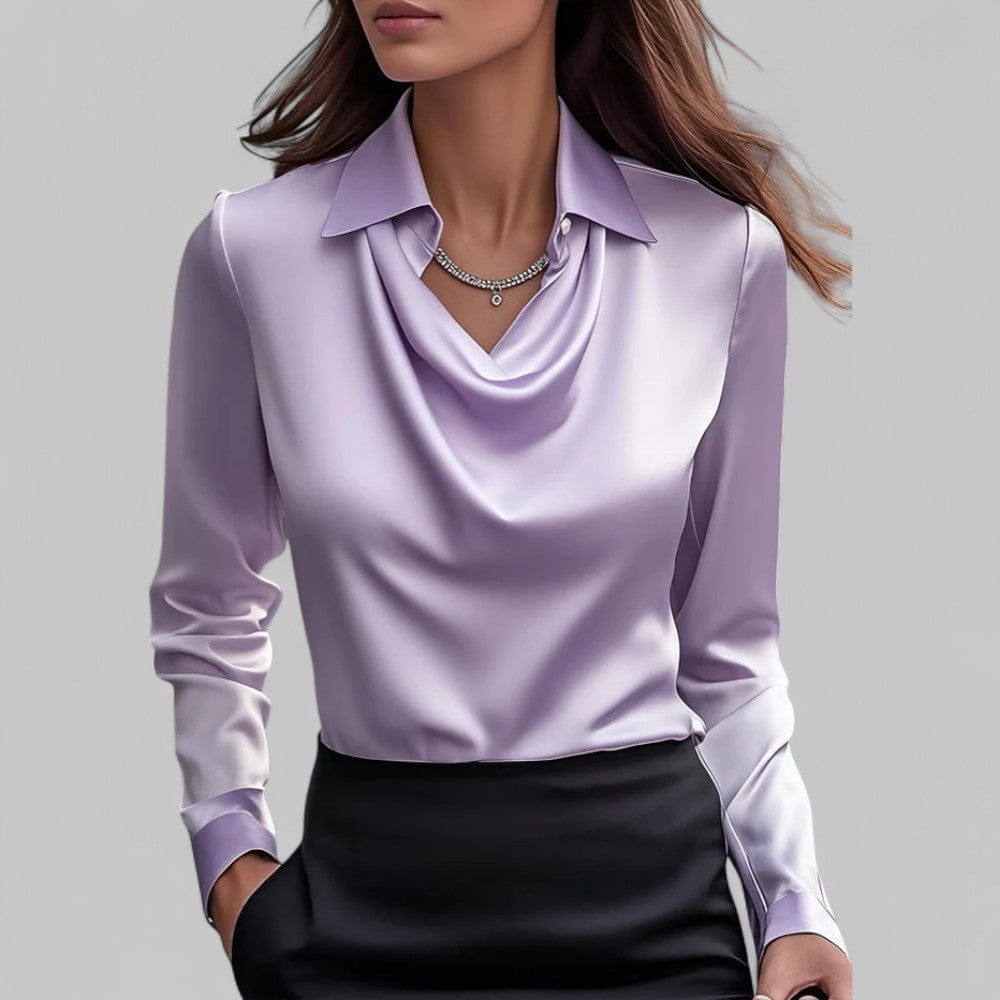 Vogain Blouses Purple / S Women's Blouse Long Sleeve Satin Draped Neck Chic Fit Elegant Design